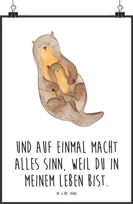 Produktbild von Mr. & Mrs. Panda Bild Otter Kind DIN A1 - Weiß - Geschenk, Baby, Tochter, Plakat, Mama, Posterdruck, drucke, Mutter, wanddeko, Wanddekoration, Familie