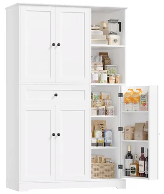 Produktbild von Küchenschrank Vorratsschrank - Hoher Buffetschrank - 5 Türen 13 Einlegeböden 1 Schublade - 104x40x173 cm - Moderner MDF Spanplattenkorpus - Weiß