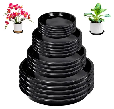 Produktbild von 20 Stück Blumentopfuntersetzer aus Kunststoff in Schwarz, rund, 11/15/17/21 cm