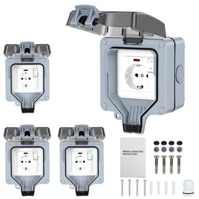 Immagine prodotto di Prese da esterno ISOISL 4X, presa da parete per esterni, presa per giardino, tipo Schuko, impermeabile con interruttore, 16A, grado di protezione IP65