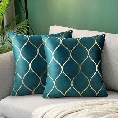 Immagine prodotto di Cuscini decorativi: set di 2 cuscini in velluto blu "anatra", 45 x 45 cm. Copricuscini in velluto spesso e morbido