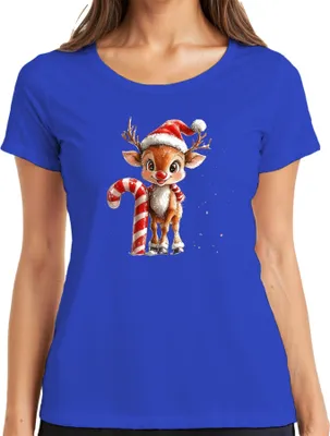Produktbild von Weihnachten Niedliches Rentier Zuckerstange Geschenk Kinder Damen T-Shirt, Blau, S