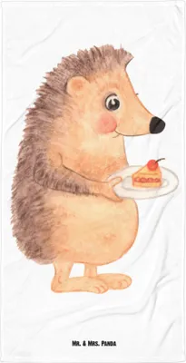 Produktbild von Mr. & Mrs. Panda Handtuch Igel Kuchenstück - Weiß - Geschenk, Geburtstagskuchen, Torte, Großes Badehandtuch, Lustige Sprüche, Essen Spruch, Reisehandtuch, Strandtuch