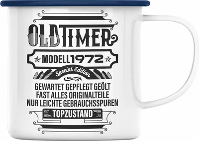 Produktbild von TRENDATION 50. Geburtstag Emaille Tasse Frau Mann Geschenk 50er Geschenkidee 50 Mutter Vater (Blau)