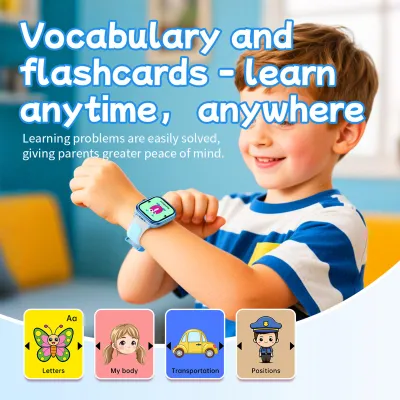 Produktbild von Kinder-Smartwatch mit Taschenlampe, Puzzlespielen, Bilderbüchern, Musikplayer, Lernkarten und Überwachungsfunktion – Blau