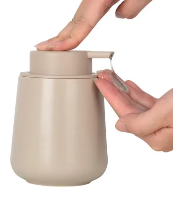 Obrázek produktu pro Keramický dávkovač mýdla o objemu 350 ml, barva khaki, vhodný k doplňování, s velkou pumpičkou, pro koupelnu i kuchyň