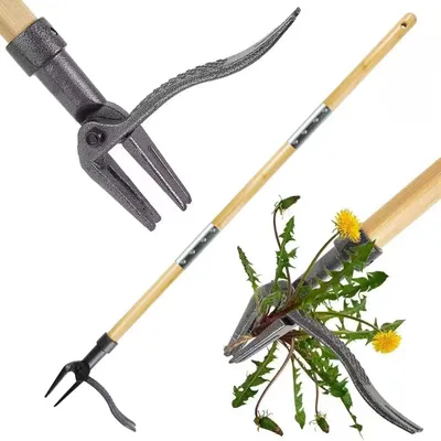 Produktbild von Unkrautstecher - Handunkrautentferner - 1,3 m - Verstellbarer Griff - 4 Krallen - Robuste Eisenverbindungen