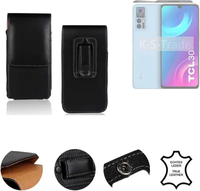 Produktbild von K-S-Trade Holster Gürteltasche Handy Hülle Schutzhülle kompatibel mit TCL 30+ Handyhülle Leder schwarz, 1x