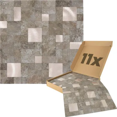 Produktbild von Dalsys Wandpaneele selbstklebend Steinoptik 1m², 11 Stück Beige Gold Wandverkleidung feuchtigskeitsbeständig,  für Bad und Küche, Quadrat Rechteck Form
