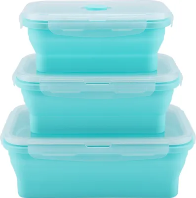 Produktbild von Tragbares Silikon-Lunchbox-Set, faltbar, mikrowellengeeignet, Lunchbox, Lebensmittelbehälter, Grün