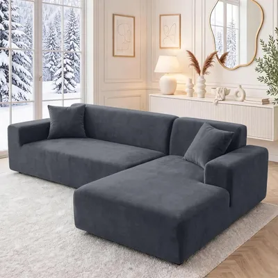 Obrázok produktu pre Poťah na pohovku, zamatový, sivý, pre 4 osoby, vhodný pre pohovky s dĺžkou 231-279 cm, vrátane poťahov na vankúše