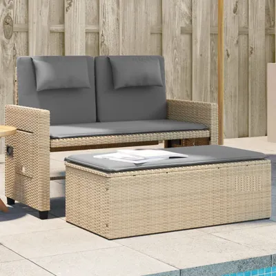 Produktbild von Design Gartenbank Verstellbar mit Kissen Beige Poly Rattan, Gartenbänke 2024 Neu