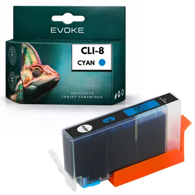Productafbeelding van Evoke-inktpatronen, compatibel met de Canon-printer CLI8 0621B cyaan, 14 ml, compatibel met de PIXMA IP3300, IP3500, IP4200, IP4200X en IP4303, AI-gegenereerde afbeelding