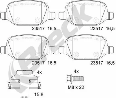Produktbild von BRECK Bremsbeläge Satz Hinten Bremsklötze für ALFA ROMEO 147 (937) 23517 00 704 00