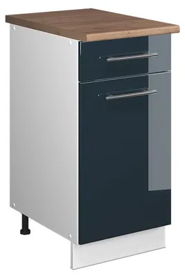 Obrázek produktu pro Spodní skříňka pro dřez/varnou desku Vicco Fame-Line Tmavě modrá s vysokým leskem/Bílá 40 cm, PD Dub, Model 60926