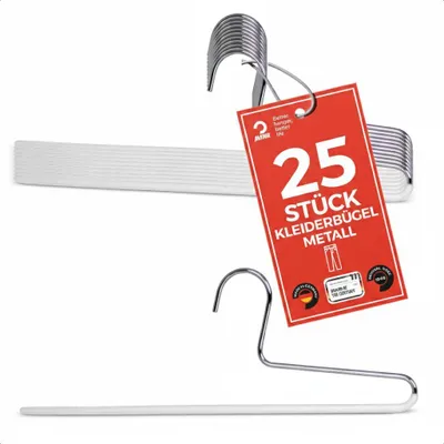 Produktbild von MAWA Hosenbügel, 25er-Set, rutschfest, 35 cm, Weiß, für eine ordentliche Garderobe