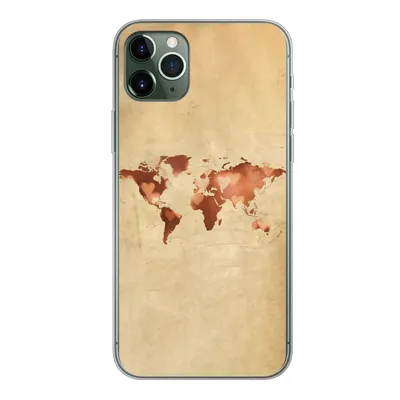 Produktbild von MuchoWow® Handyhülle Schutzhülle Hülle für iPhone 11 Pro Max Weltkarte - Herz - Braun Silikon Softcase Handy Hülle - Schutz