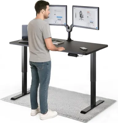 Produktbild von DESKSPACE PRO Elektrisch höhenverstellbarer Schreibtisch – 140x70 cm Memory & Kollisionsschutz, Computertisch Schwarz Tischplatte / Schwarz Gestell