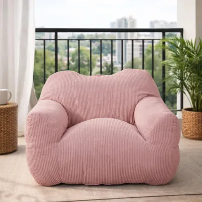 Image de Pouf géant pour adulte, rembourrage en mousse déchiquetée, canapé de sol moelleux, forme carrée, rose