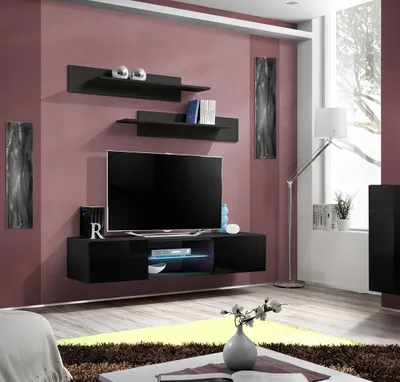 Immagine prodotto di Set di mensole da parete nere, 3 pezzi, supporto TV, mobili da soggiorno, nuovo