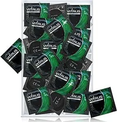 Produktbild von VITALIS 100 Premium Kondome 60mm XXL | Nennbreite 64 mm | Gefühlsechte transparente Kondome extra groß | mit Gleitmittel auf Silikonbasis