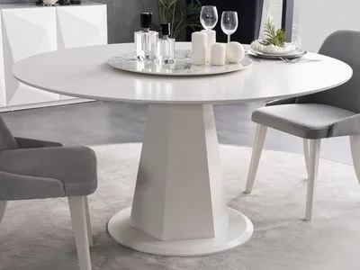 Produktbild von Runder Esstisch Esszimmertisch Küchentisch Tisch Weiß mit Säulenfuß