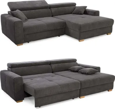 Produktbild von Ecksofa Auszug elektrisch USB-C Kopflehne verstellbar Couch Cord Dunkelgrau / 15402