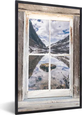 Produktbild von MuchoWow® Gerahmtes Poster Aussicht - Berg - Wasser 20x30 cm - Poster mit Schwarzem Bilderrahmen Wandposter Rahmen Foto Bilder - Drucken - Bilder Poster im Rahmen
