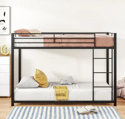 Produktbild von Fortuna Lai Kinder Etagenbett - Schwarz- 90x200cm Kinderbett Stockbett Hochbett Metall Bettgestell