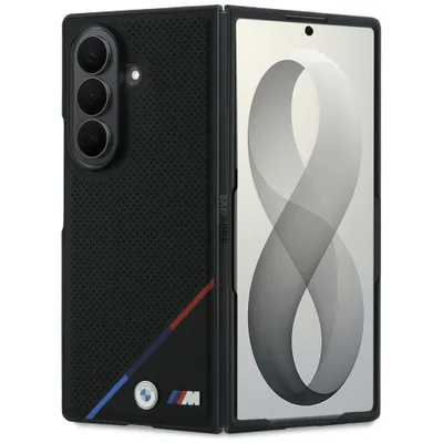 Produktbild von Handyhülle für Galaxy Z Fold8 Ultra, BMW M Leather Perforated Tricolor Stripe Metal Logos mit MagSafe, Schwarz
