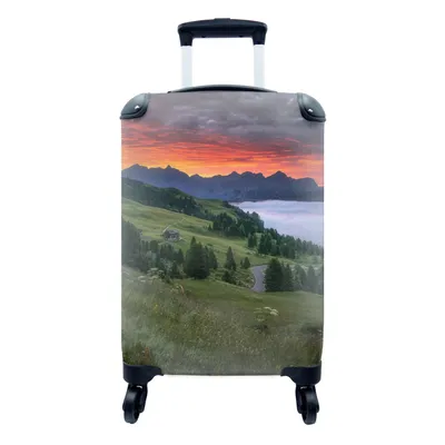 Obrázek produktu pro Kufr Příruční zavazadlo na kolečkách Malý cestovní kufr na 4 kolečkách Tráva - Hory - Večer - Velikost kabiny < 55x40x23 cm a 55x40x20 cm - Fotobrašna