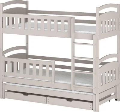 Produktbild von Kids Collective Hochbett 90x200 Etagenbett Kinderbett Jugendbett Stockbett 3 Kinder, zwei Schubladen & Rausfallschutz Kinder Bett umbaubar in 3 Einzelbetten | von 4. bis 18. Lebensjahr | inkl. Lattenrosten | kaschmir