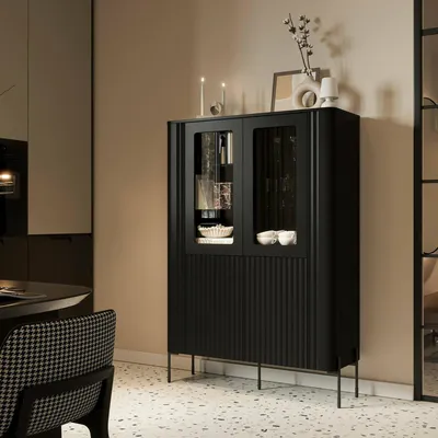Immagine prodotto di Dmora Vetrina Loures 39.6x110x160h cm Nero, 8 Ripiani 2 Ante