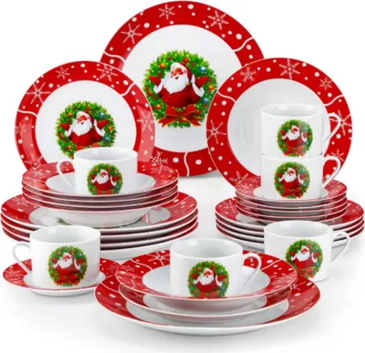 Image de Service de table Kerst – 30 pièces – 6 personnes – Céramique – Assiettes plates et assiettes à petit-déjeuner