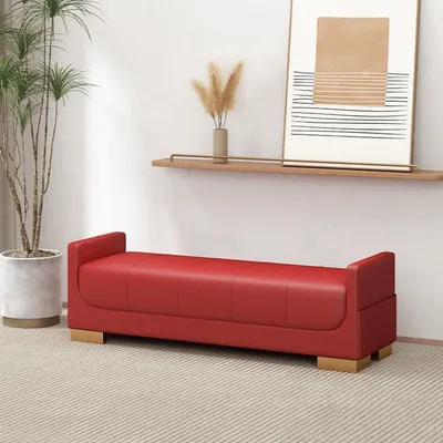 Image de Banc rembourré avec rangement à chaussures, 120 cm, couleur Rosso, idéal pour l'entrée, le salon ou la chambre
