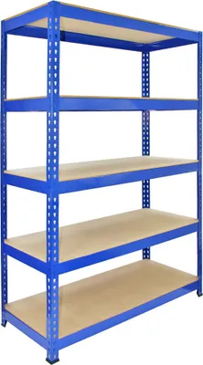 Immagine prodotto di Monster Racking Q-Rax: scaffale per garage, cantina, magazzino, officina; scaffale per carichi pesanti; scaffale industriale; scaffale in acciaio; scaffale in acciaio con 5 ripiani; 120 cm L x 50 cm P x 182,5 cm A; unità scaffalata per magazzino; blu