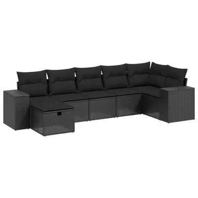 Produktbild von vidaXL 7-tlg. Garten-Sofagarnitur mit Kissen Schwarz Poly Rattan