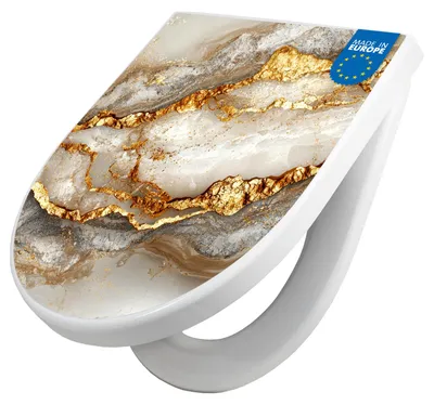 Produktbild von WC Sitz mit Absenkautomatik D Form Motiv Weißer Marmor mit Gold 2 [TDW3 13607]