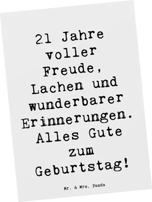 Produktbild von Mr. & Mrs. Panda Postkarte Spruch 21. Geburtstag Freude - Weiß - Geschenk, Ansichtskarten, Ansichtskarte, Dekoration, Handgefertigt, Grußkarte, Postkarten, Alter
