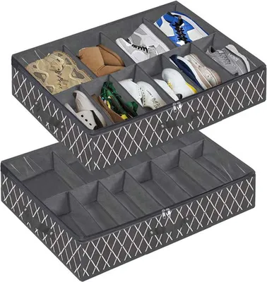 Immagine prodotto di Contenitore per scarpe sotto il letto – 2 pezzi – Grigio – Per 16 paia di scarpe – Pratico organizer