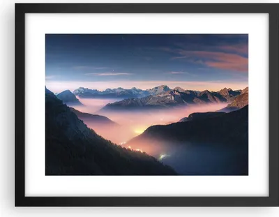 Produktbild von Gerahmtes Poster - Schwarzer Rahmen - Berge Wolken Nebel - 40x30 cm - Wand Bild - Wanddeko - Wandbilder - Kunstposter - Wandposter - Bilderrahmen - Bilder - Kunstdruck - P2BAA40x30-5004