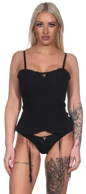 Produktbild von Damen kurzes Negligé Nachtkleid Spitze mit String; Schwarz/M/38