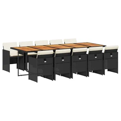 Produktbild von 11-tlg. Garten-Essgruppe mit Kissen Schwarz Poly Rattan