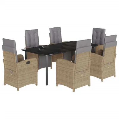 Produktbild von 7-tlg. Garten-Essgruppe mit Kissen Beige Poly Rattan