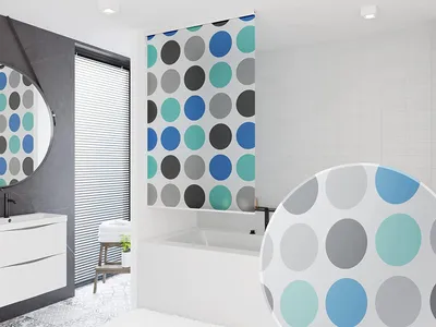 Produktbild von Halb-Kassetten Duschrollo Duschvorhang PEVA Retro blau 130x240 cm