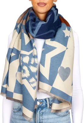 Produktbild von BRUBAKER Cashmirillo Damen Schal mit Stern Muster - 70 x 200 cm - Warm, Kuschelig & Oversized, Blau & Braun