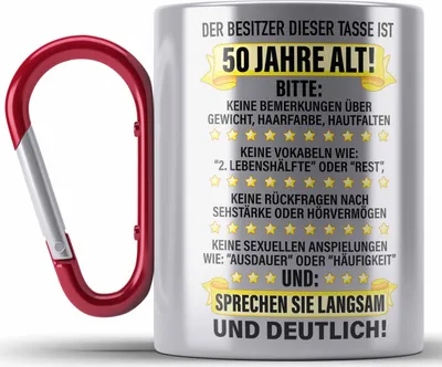 Produktbild von Trendation - 50. Geburtstag Männer Edelstahl Tasse Karabiner Geschenk Geschenkidee 50er Geburtstag Spruch Perfektion Vater Papa Lustiger Spruch Witzig (Rot)
