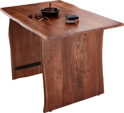 Produktbild von Esszimmertisch 220x100 cm Henry, Akazienholz massiv & nussbaumfarben, Baumkantentisch mit Holzgestell, Tischplatte 26 mm