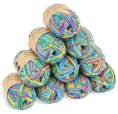 Obrázek produktu pro Příze na háčkování, barevný přechod, 10 x 45 g, vlákno z mléčné přadiny, bavlna, 5 nití, fialová, zelená