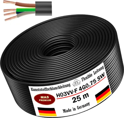 Produktbild von 25m Kunststoffschlauchleitung H03VV-F 4G0,75 Schwarz Leitung Gerätekabel